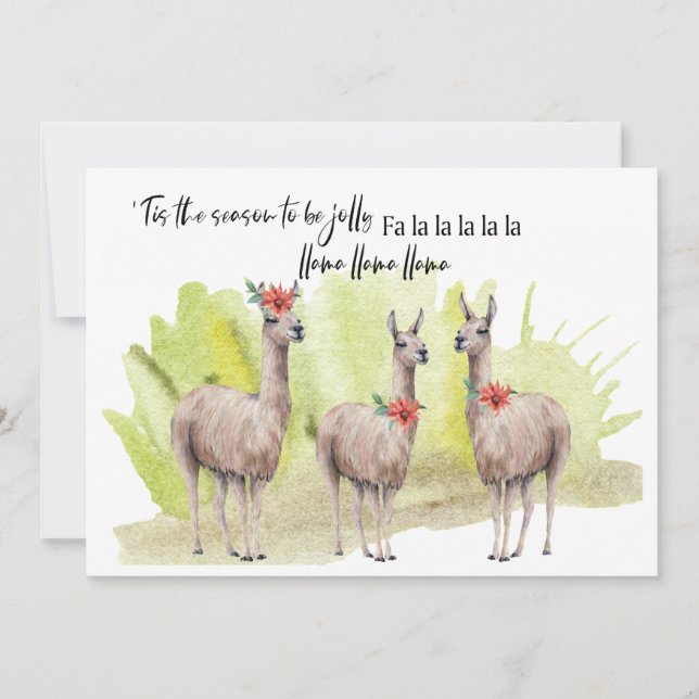 Funny Cute Llamas Watercolor Holiday Greeting (Front)