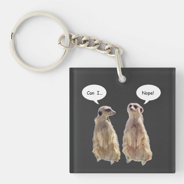 Funny, cute meerkats in conversation keychain (Front)
