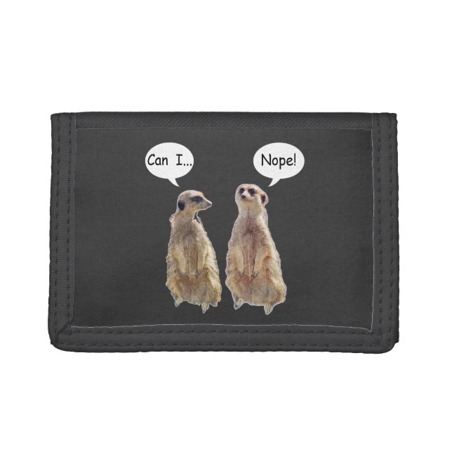 Funny, cute meerkats in conversation    trifold wallet (Front)