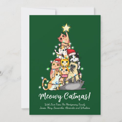 Funny Cute Meowy Catmas Cat Christmas Tree Holiday Card