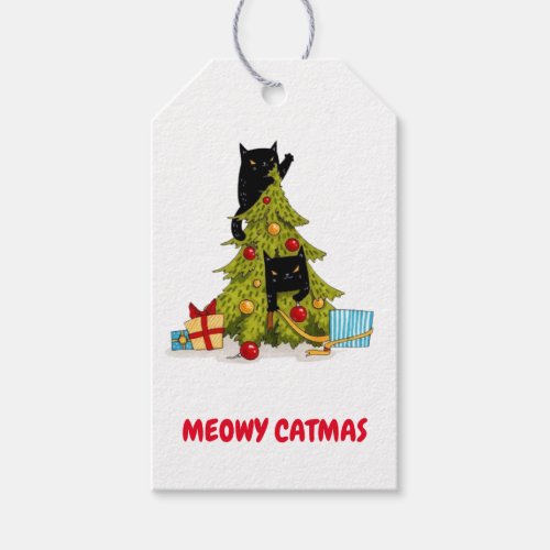 Funny Cute Meowy Christmas Tree Gift Tags