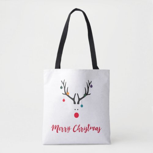 Funny cute minimalist Christmas reindeer on white Tote Bag