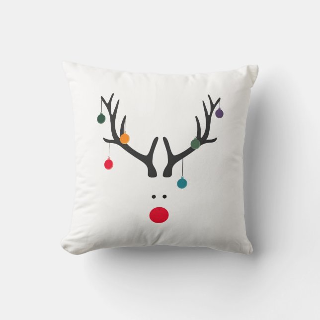 Funny cute minimalist reindeer on white throw pillow (Front)
