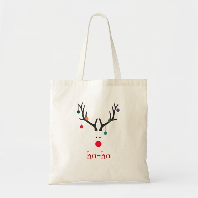 Funny cute minimalist Santas reindeer Tote Bag (Front)