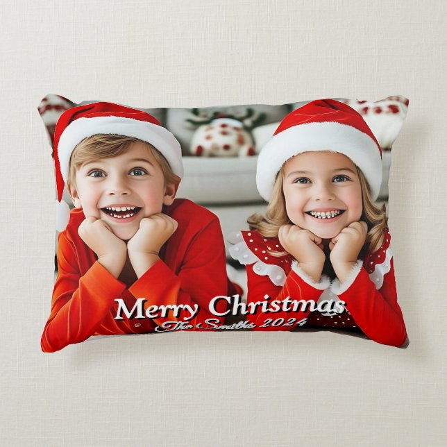 Funny, Cute, Modern Family Photo Christmas Accent Pillow (Front)