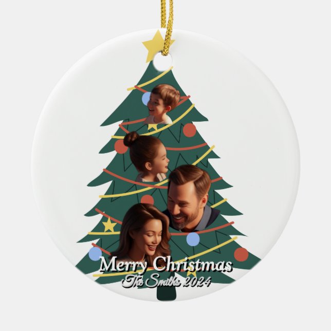 Funny, Cute, Modern Family Photo Christmas Ceramic Ornament (Front)