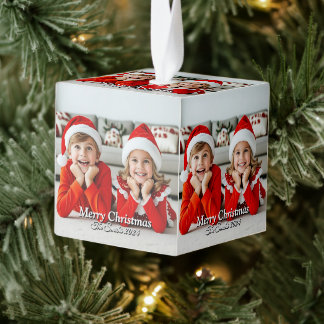 Funny, Cute, Modern Family Photo Christmas Cube Ornament