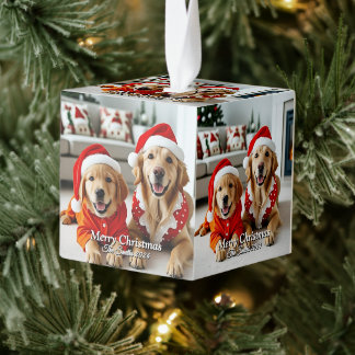 Funny, Cute, Modern Family Photo Christmas Cube Ornament