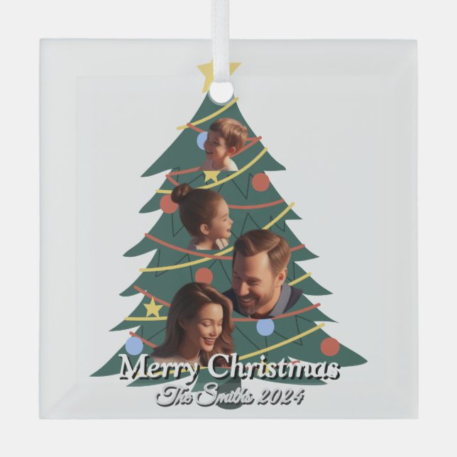 Funny, Cute, Modern Family Photo Christmas Glass Ornament (Front)