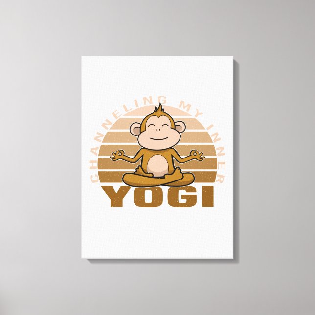 Funny cute monkey doing yoga. funny yoga poses canvas print (Front)