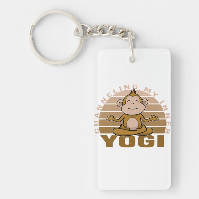 Funny cute monkey doing yoga. funny yoga poses keychain (Front)