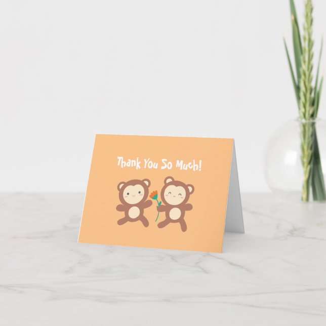 Funny Cute Monkey With Flower Letterpress Thank You Card (Front)