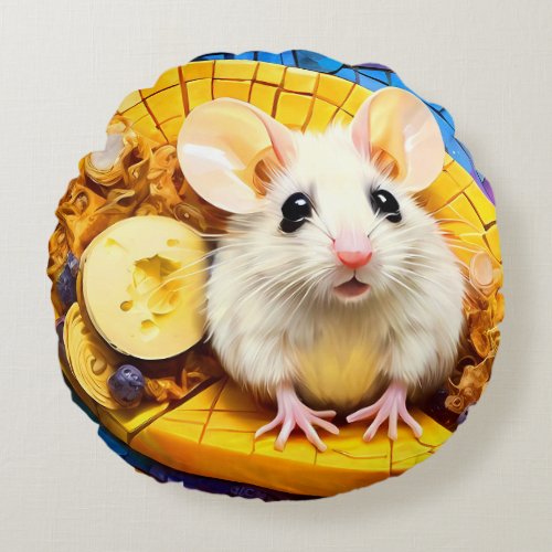 Funny Cute Mosaic Mice  Round Pillow