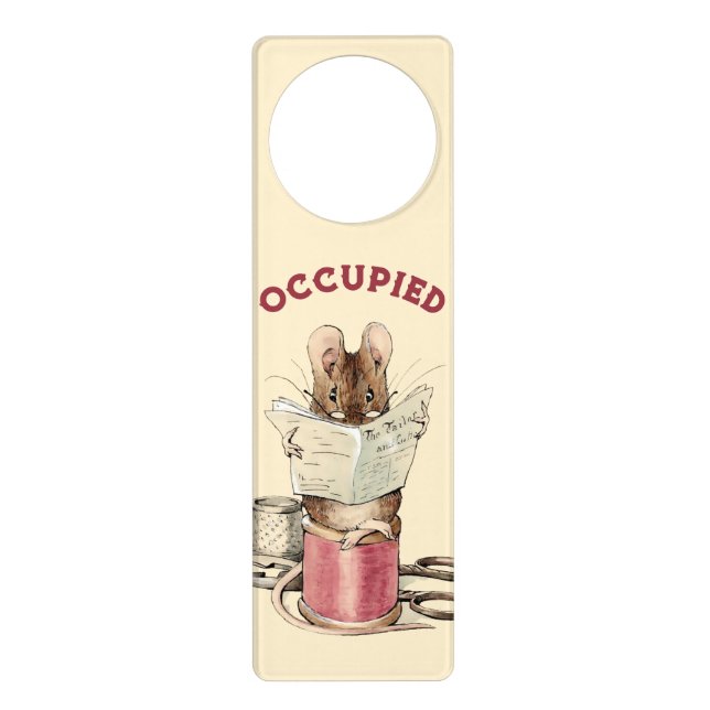 Funny Cute Mouse With Newspaper Occupied Door Hanger (Front)