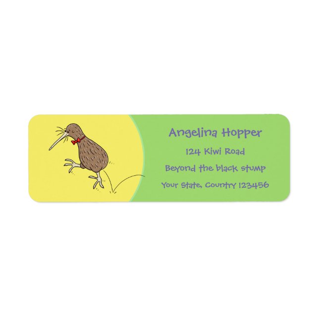 Funny cute New Zealand kiwi jumping cartoon Label (Front)