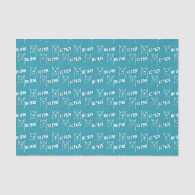 Funny Cute No Prob Llama Pattern Blue Tissue Paper (Front)