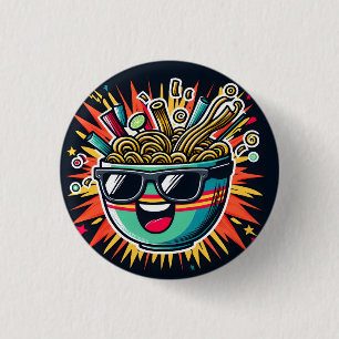 Funny Cute Noodle Cartoon Ramen Bowl Button