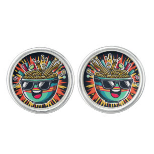 Funny Cute Noodle Cartoon Ramen Bowl Cufflinks