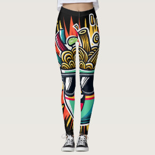 Funny Cute Noodle Cartoon Ramen Bowl Leggings