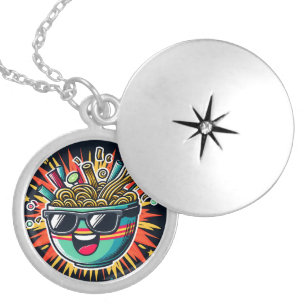 Funny Cute Noodle Cartoon Ramen Bowl Locket Necklace