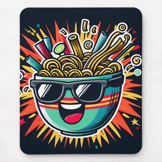 Funny Cute Noodle Cartoon Ramen Bowl Mouse Pad (Front)