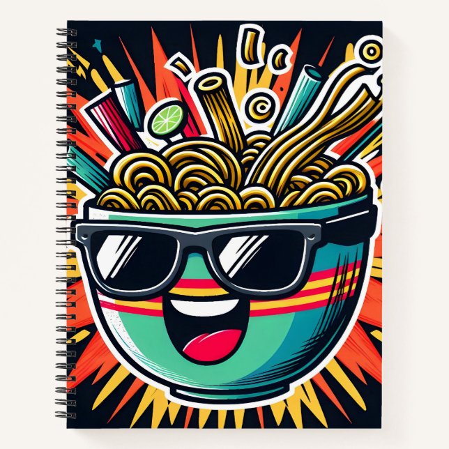 Funny Cute Noodle Cartoon Ramen Bowl Notebook (Front)