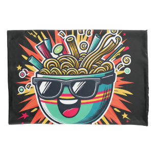 Funny Cute Noodle Cartoon Ramen Bowl Pillow Case