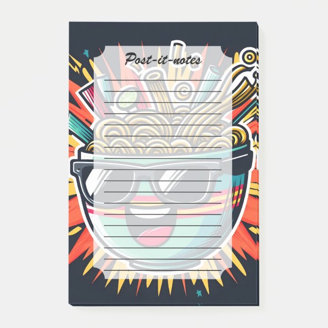 Funny Cute Noodle Cartoon Ramen Bowl Post-it Notes (Front)