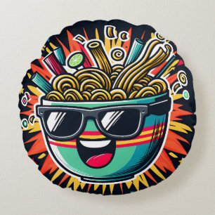 Funny Cute Noodle Cartoon Ramen Bowl Round Pillow