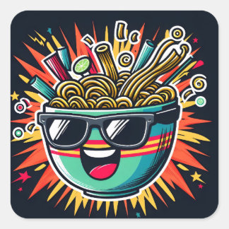 Funny Cute Noodle Cartoon Ramen Bowl Square Sticker