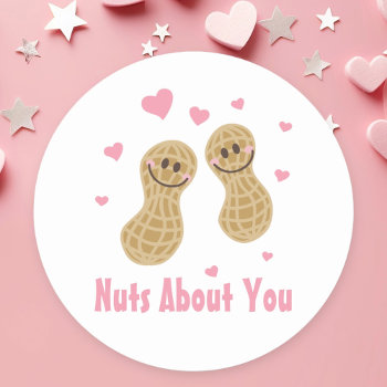 Funny Cute Nuts About You Couple Peanuts Cartoon Classic Round Sticker by littleteapotdesigns at Zazzle