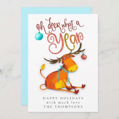 Funny Cute Oh Deer What A Year Holiday Card