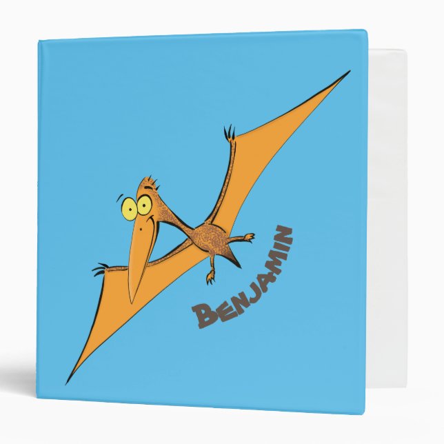 Funny cute orange flying pterodactyl cartoon 3 ring binder (Front/Inside)