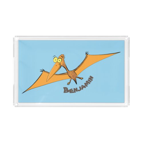 Funny cute orange flying pterodactyl cartoon acrylic tray