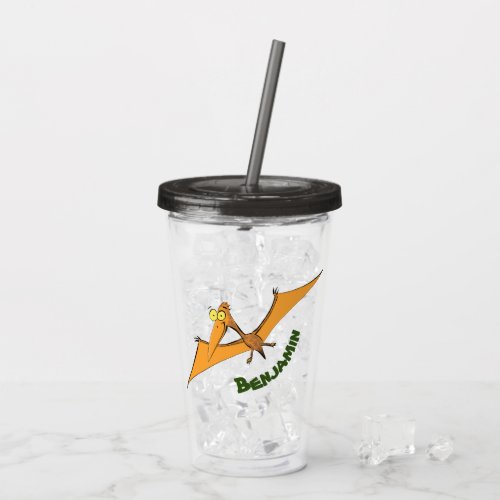 Funny cute orange flying pterodactyl cartoon acrylic tumbler