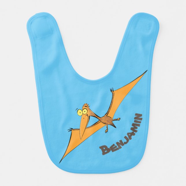 Funny cute orange flying pterodactyl cartoon baby bib (Front)