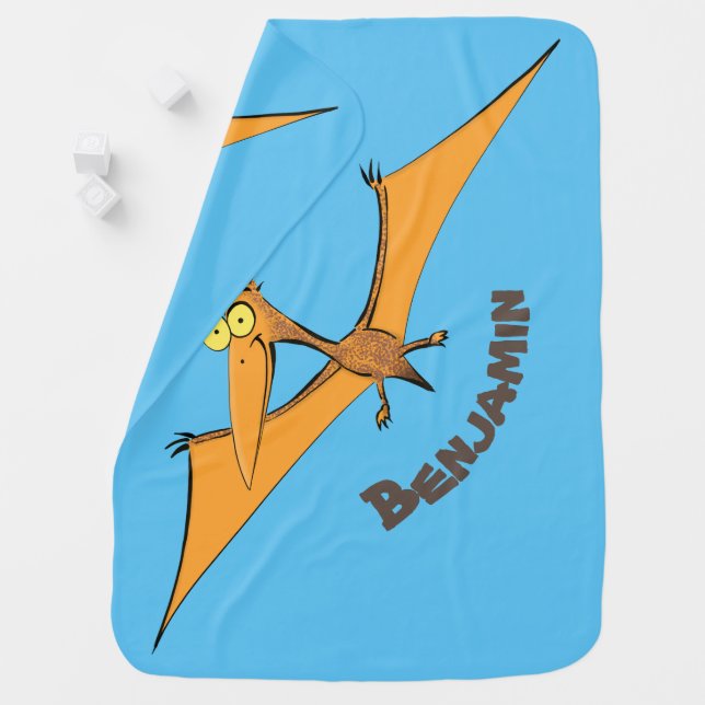 Funny cute orange flying pterodactyl cartoon baby blanket (In Situ)