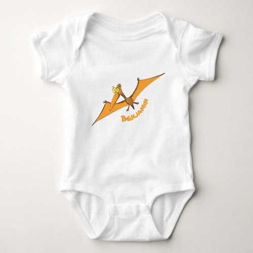 Funny cute orange flying pterodactyl cartoon baby bodysuit