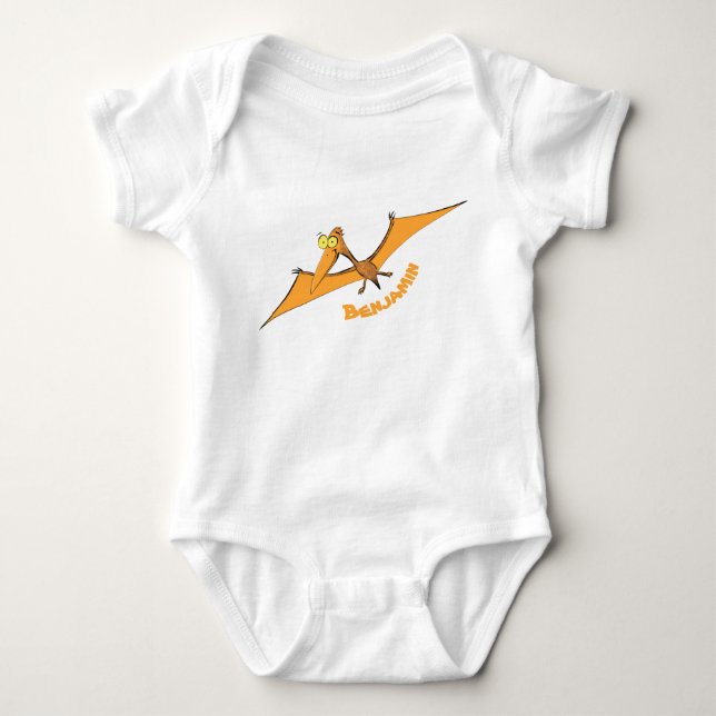 Funny cute orange flying pterodactyl cartoon baby bodysuit (Front)