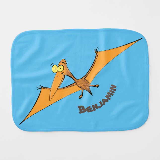 Funny cute orange flying pterodactyl cartoon baby burp cloth (Front Horizontal)