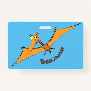 Funny cute orange flying pterodactyl cartoon badge