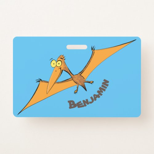 Funny cute orange flying pterodactyl cartoon badge