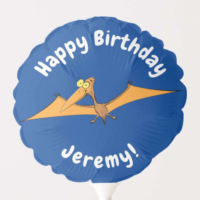 Funny cute orange flying pterodactyl cartoon balloon (Front)