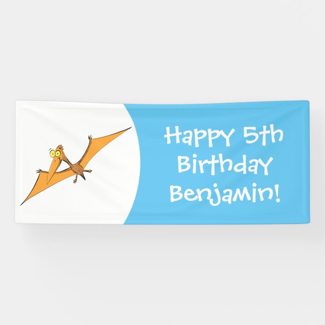 Funny cute orange flying pterodactyl cartoon banner (Horizontal)