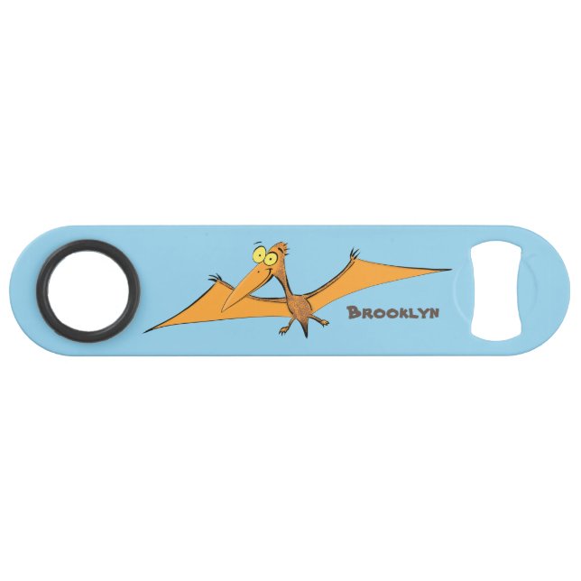 Funny cute orange flying pterodactyl cartoon bar key (Front (Horizontal))