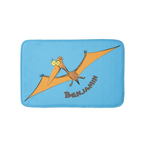 Funny cute orange flying pterodactyl cartoon bath mat