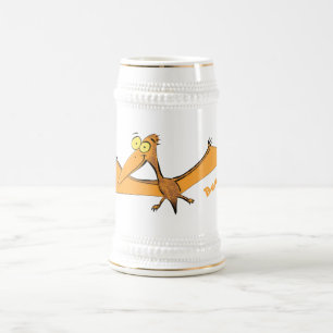 Funny cute orange flying pterodactyl cartoon beer stein
