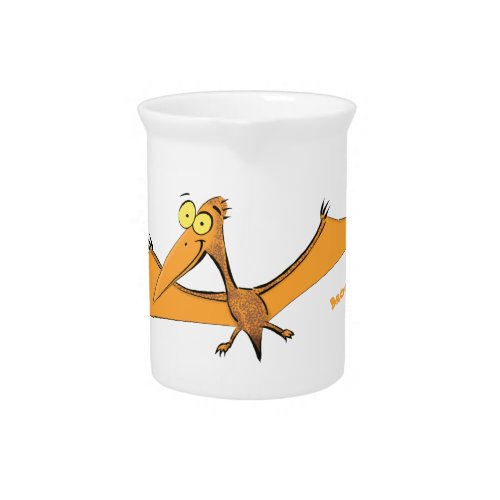 Funny cute orange flying pterodactyl cartoon beverage pitcher