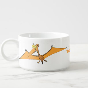 Funny cute orange flying pterodactyl cartoon bowl