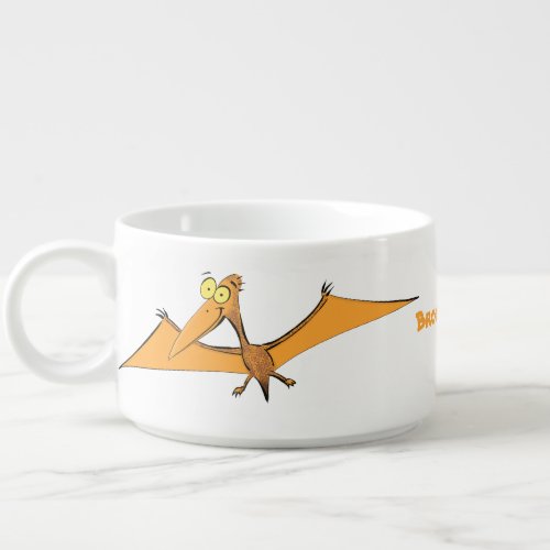 Funny cute orange flying pterodactyl cartoon bowl